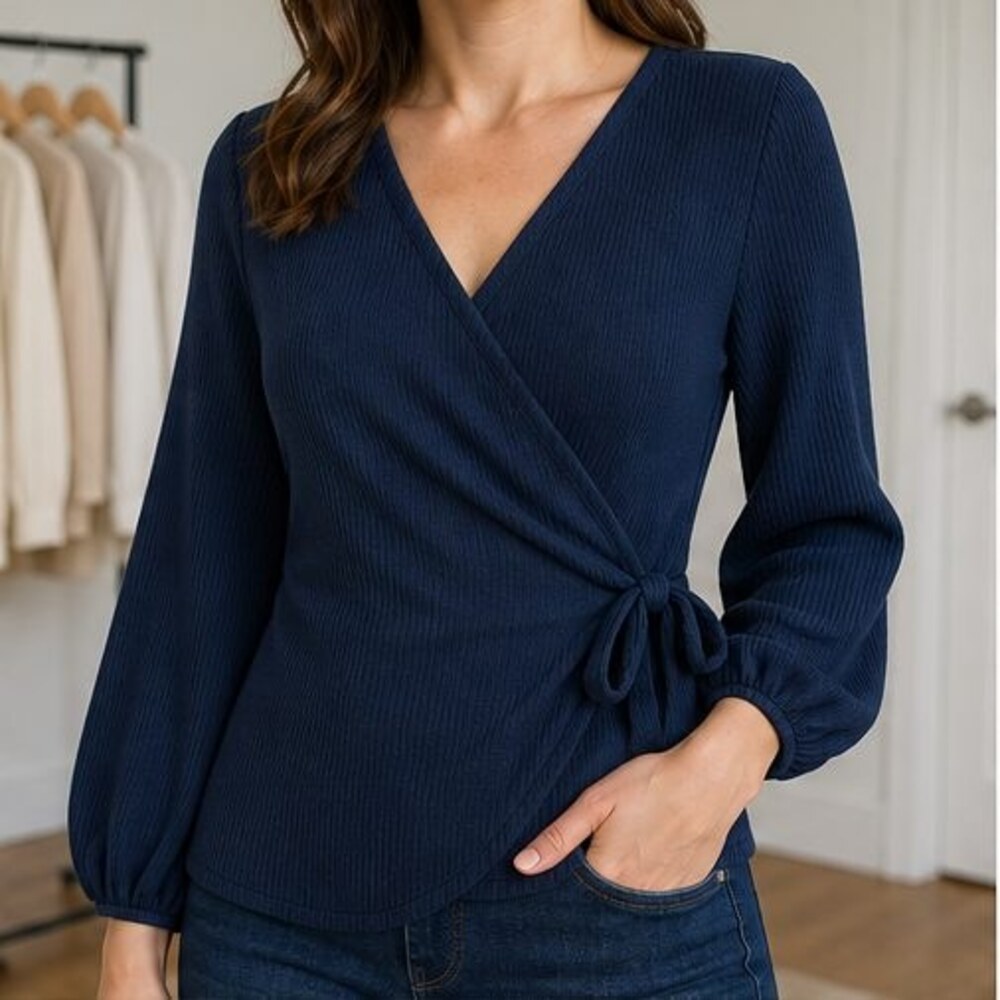 Navy V Neck Top - Picture 2 of 6